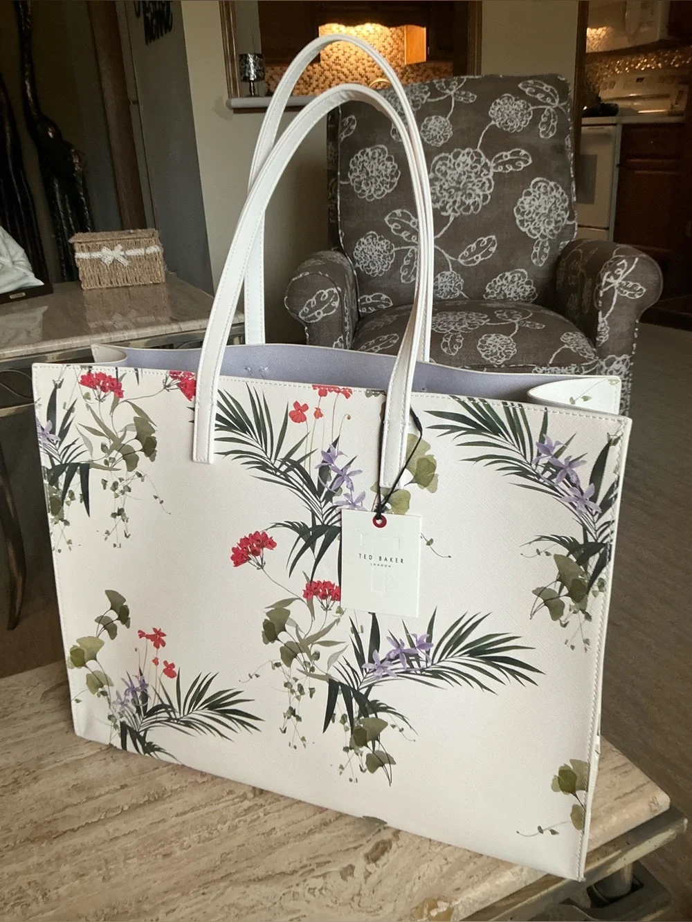 Ted Baker London Icon Tote Botanical Floral Shopper Shoulder Bag White Large